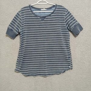 Jane & Delancey Stripes Shirt Size L Washed Out Round Neck Short Sleeve